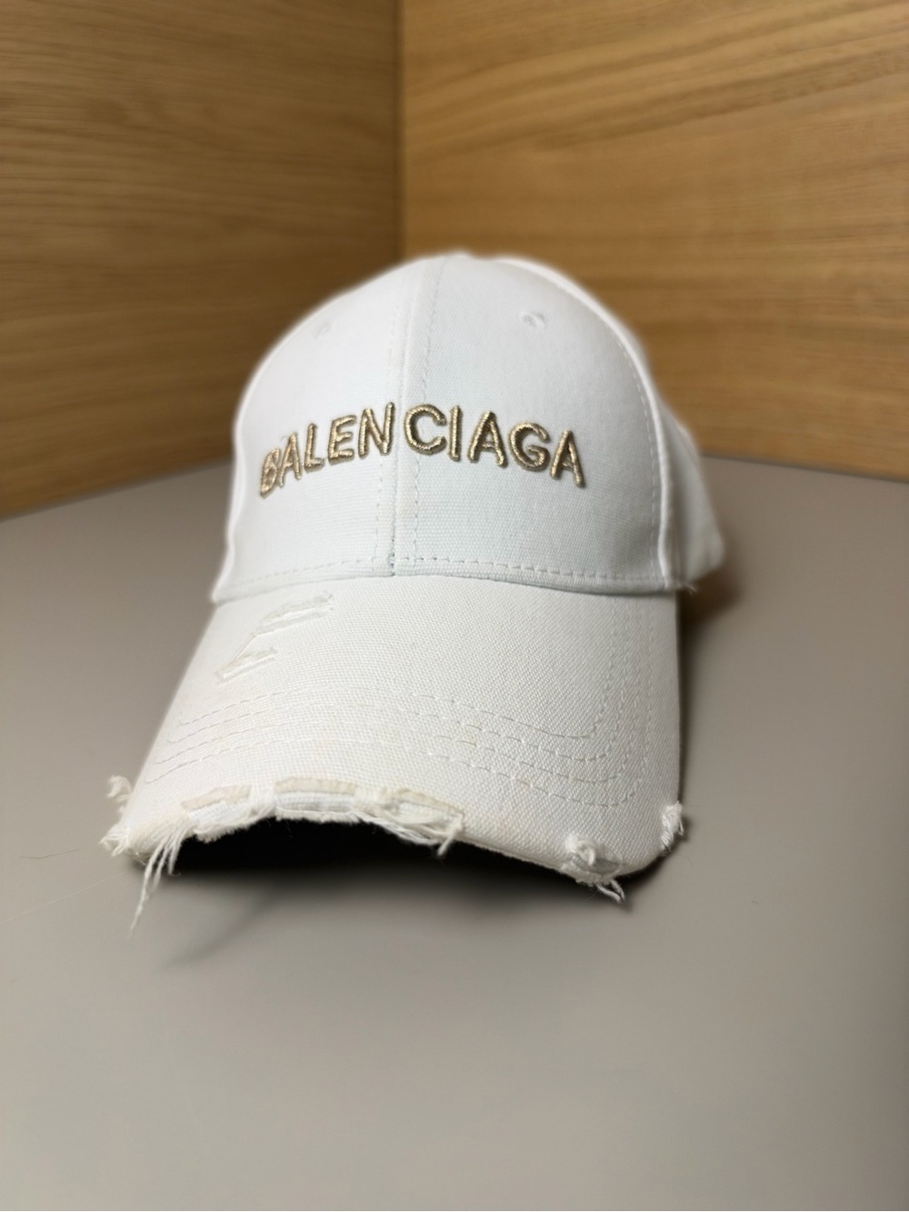 Balenciaga White Baseball Cap with Gold Embroidered Logo